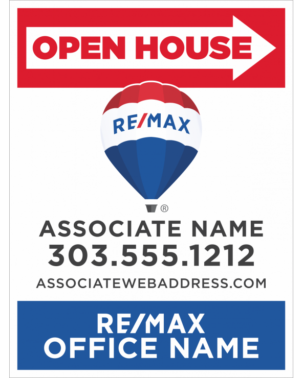 18Wx24H Vertical Yard Sign Directional Open House Top