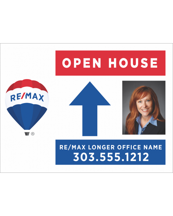 24Wx18H Horizontal Yard Sign Directional with Photo Open House Top