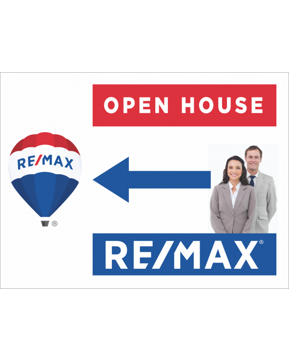 24Wx18H Horizontal Yard Sign Directional with Clipped Photo Simple Remax Open House