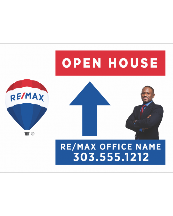 24Wx18H Horizontal Yard Sign Directional with Clipped Photo One Agent Open House Top
