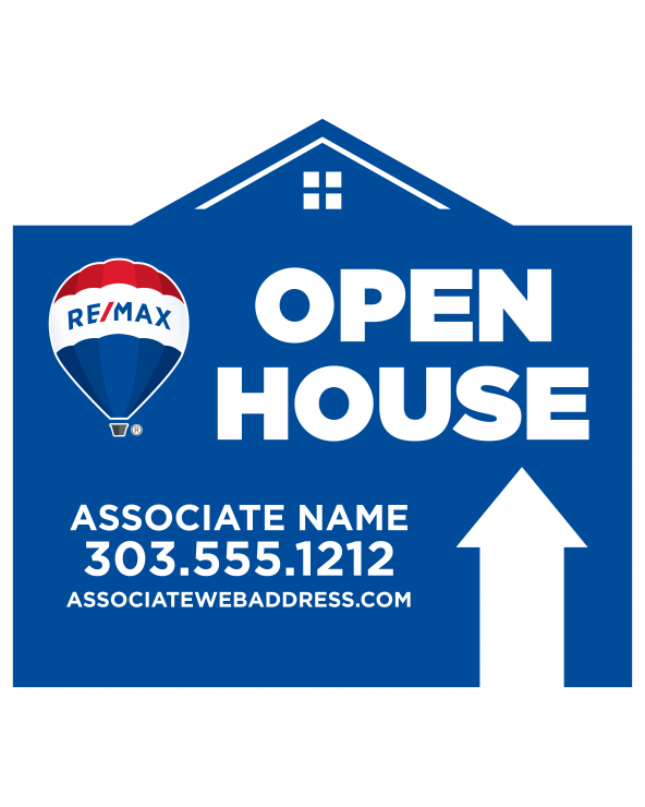 24H x 22W REMAX Custom Directional Sign Open House Blue Up Arrow
