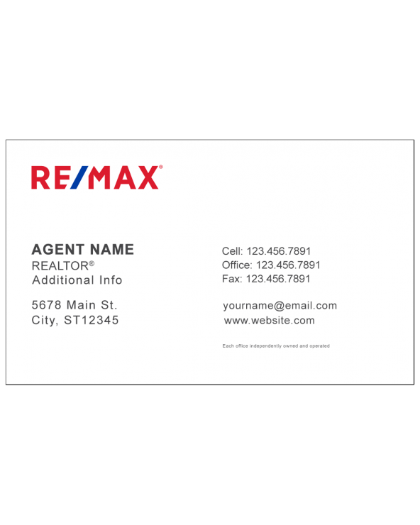 RE/MAX SPECIAL FINISH BUSINESS CARD 2.0" X 3.5" BC1 - Image 2